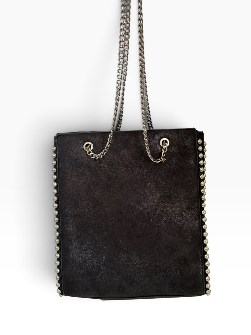 Zara Black Tote with Silver Chain Straps and Stud Trim